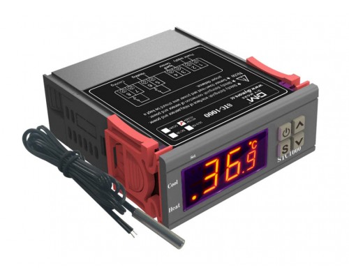 Digitální termostat STC1000K s externím čidlem, napájením 12 V DC, pro přesnou regulaci teploty.