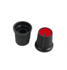 Knoflík černý a červená rozlišovací barva, pro potenciometr o průměru hřídelky 6mm