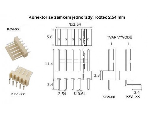 KZVI-15 vidlice přímá do DPS, 15-pinová, tvar vývodů rovný, bílá.